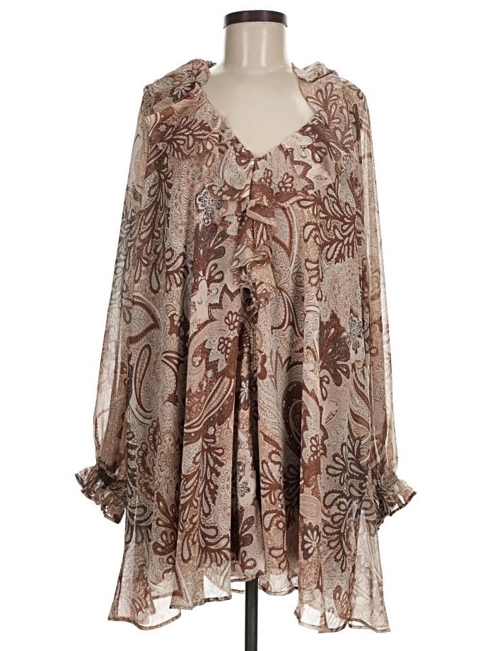 House Of Harlow 1960 Boho Paisley Print Brown & Tan Balloon Sleeve Flowy Dress M